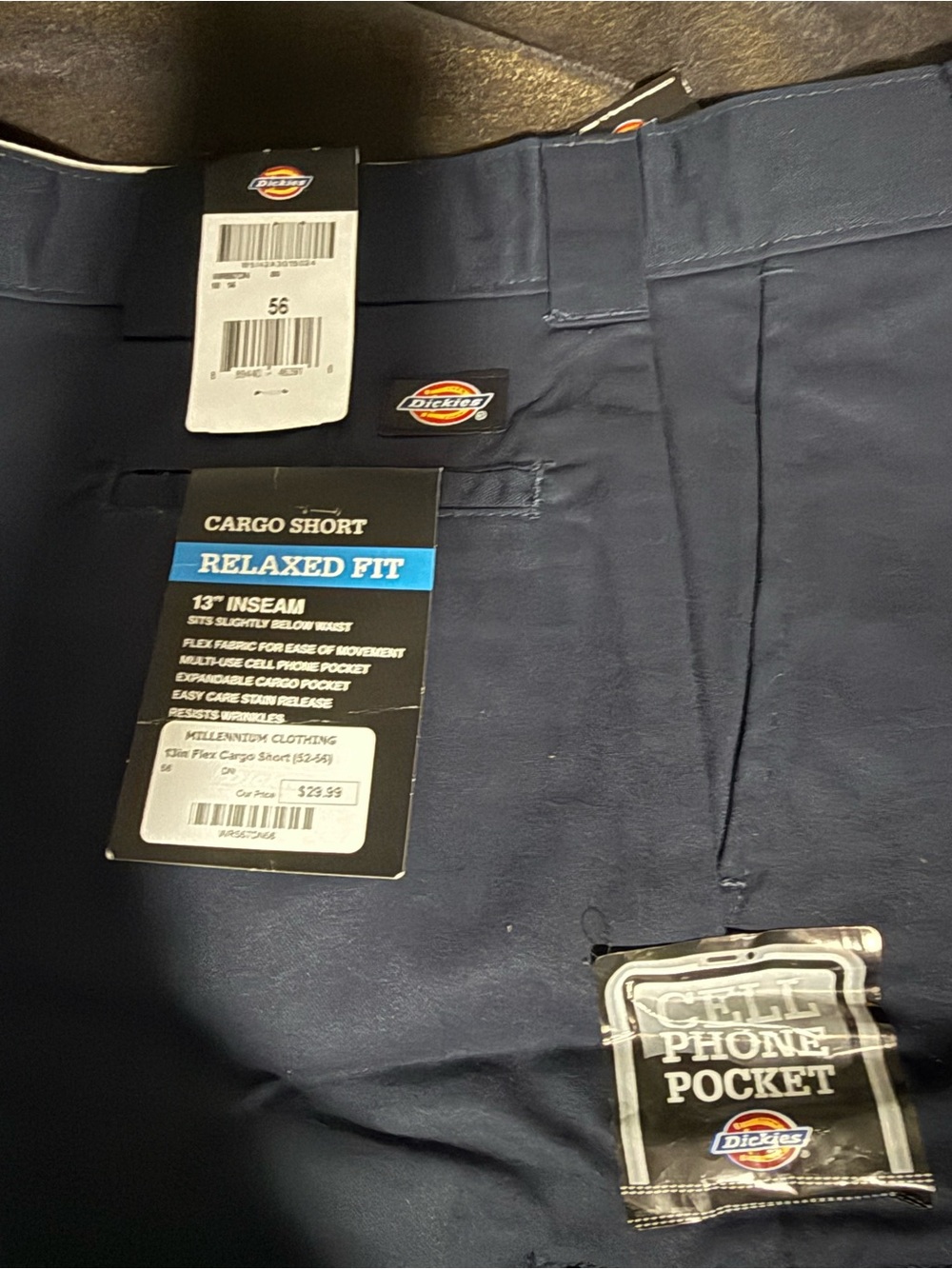 Dickies Navy Relaxed Fit Cargo Shorts with Phone Pocket